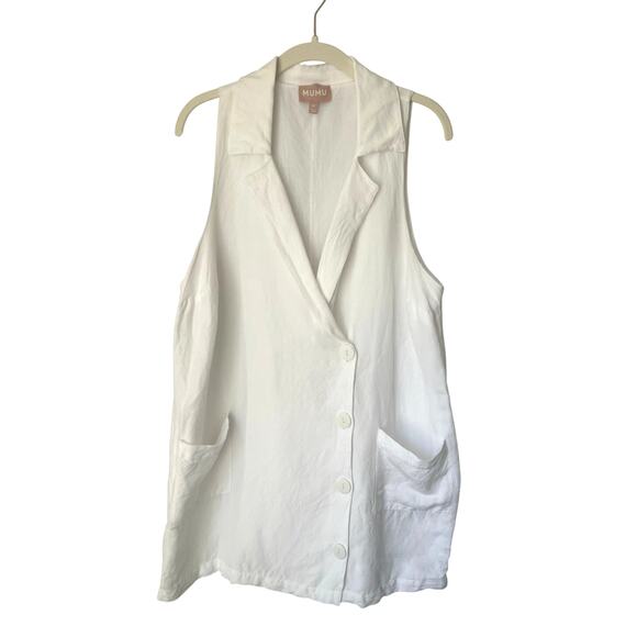 Show Me Your MUMU Levi Blazer Dress w/Pockets Double Breasted Linen Blend sz. M - Picture 3 of 8
